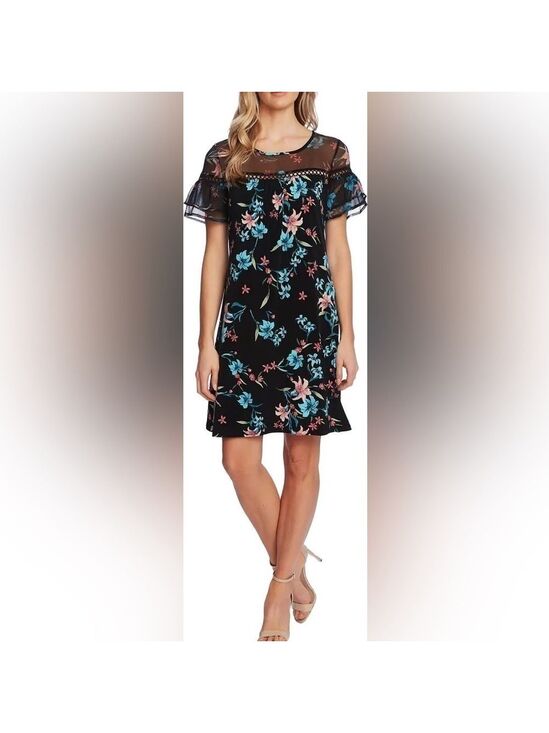 CeCe Dresses & Skirts - CeCe Expressive Lillies Ruffle Sleeve Mixed Media Minidress NWOT